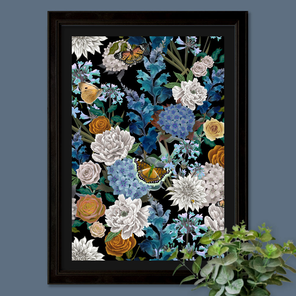 Dark Floral Designer Wall Art Print by Becca Who