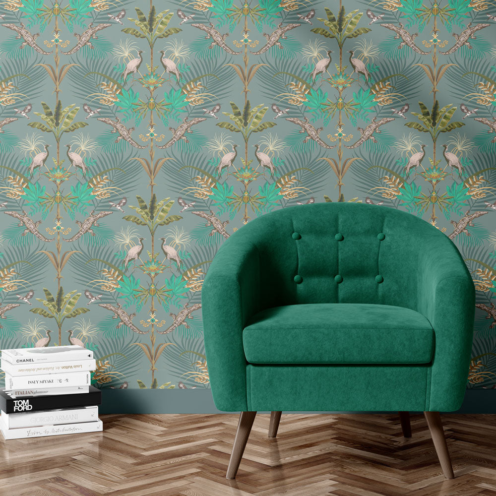 Green Bold Patterned Luxury Wallpaper by Designer, Becca Who