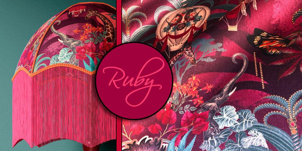 Becca Who Fabric Design Balloon Safari in Ruby Claret on Velvet