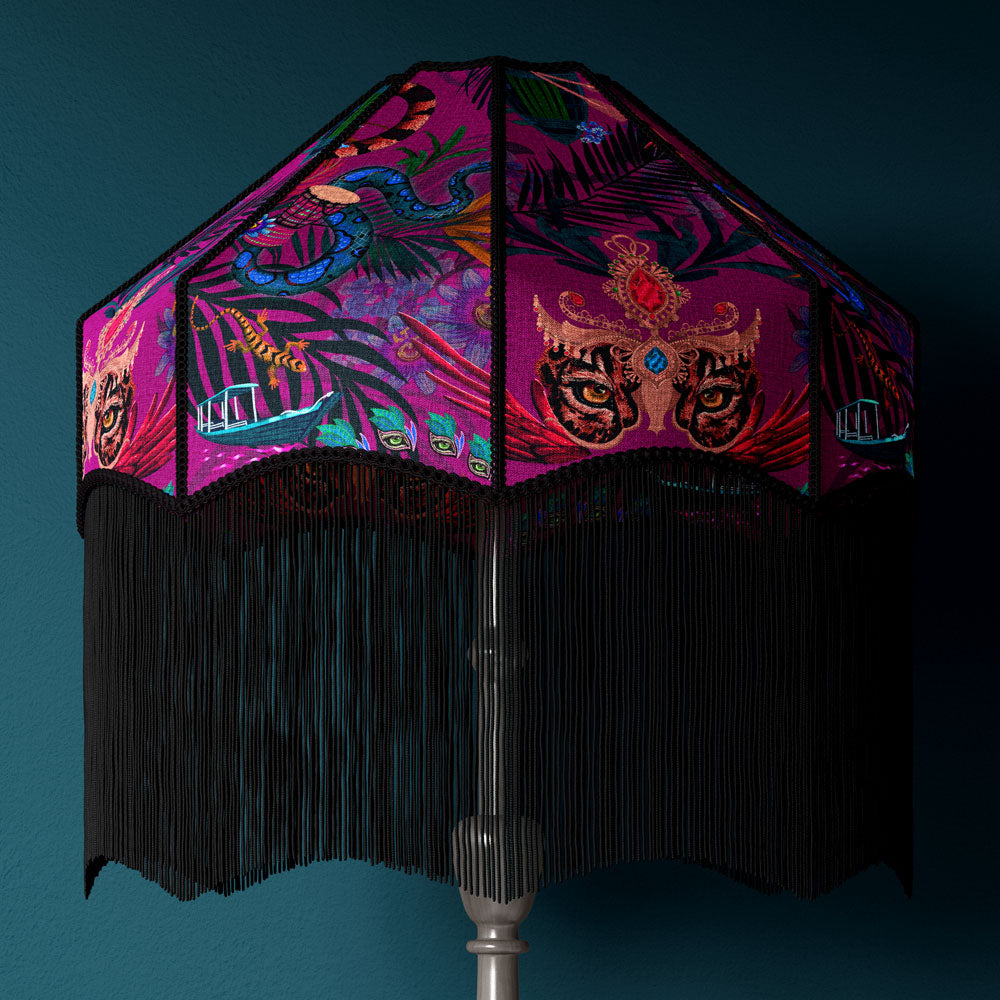 Colourful Fabrics for Interiors Soft Furnishings Velvet in Violet on Lampshade by Designer Becca Who