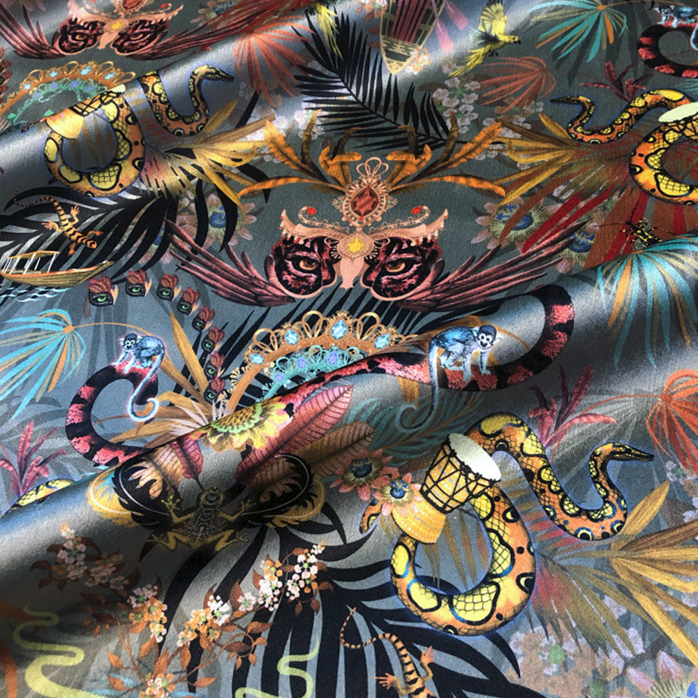 Designer Upholstery Fabric, Amazon Trip Velvet in Jade by Becca Who