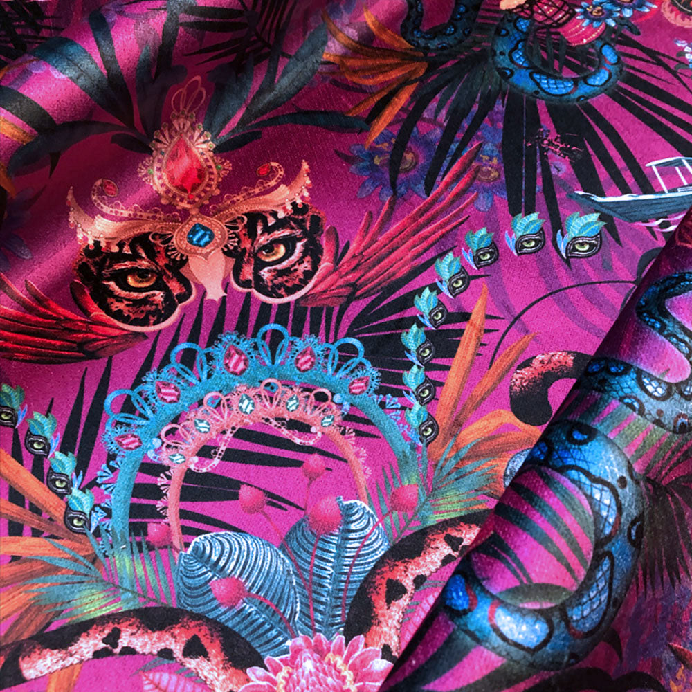 Designer Upholstery Fabric, Amazon Trip Velvet in Violet by Becca Who