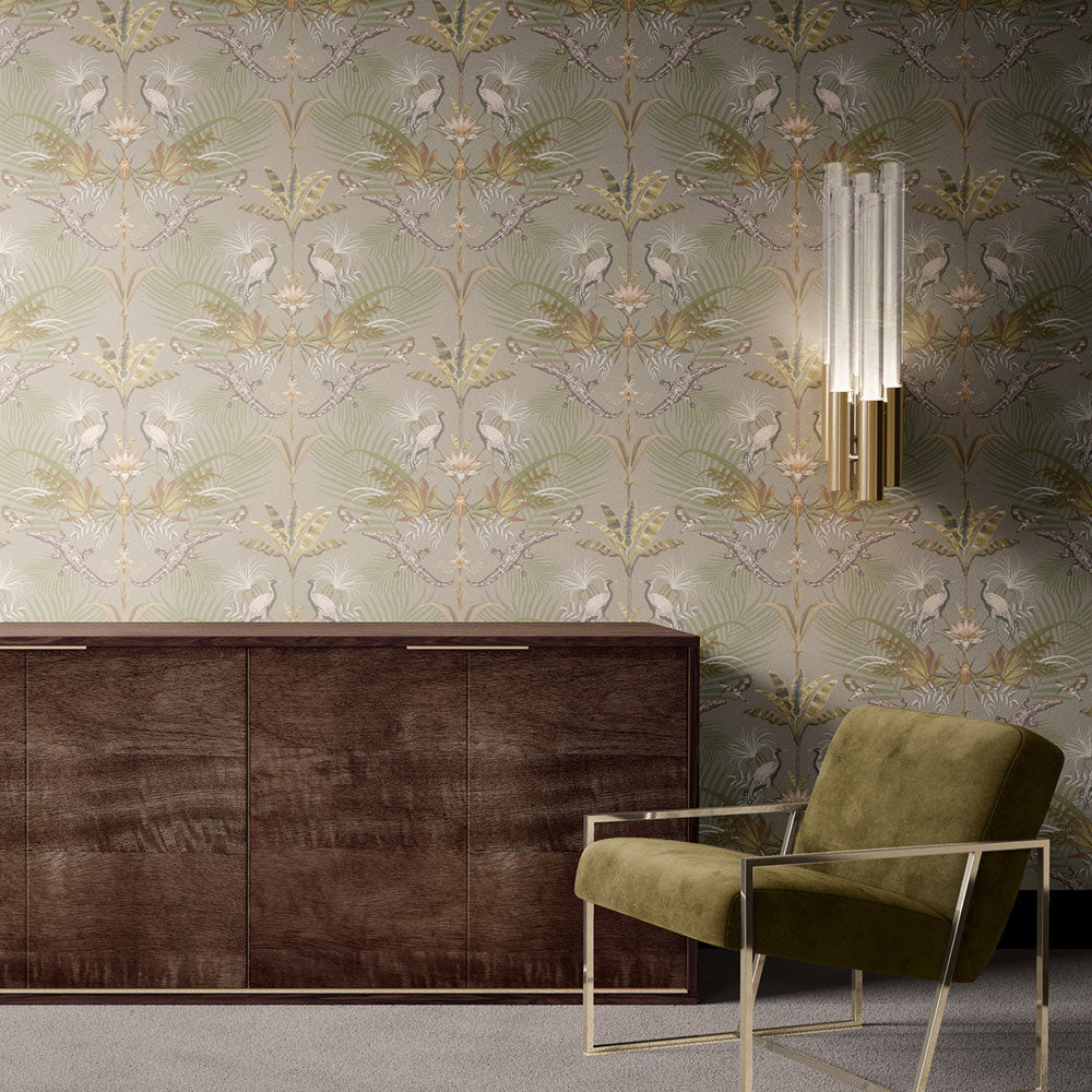 Feature Wall in elegant Living Room with Designer Wallpaper by Becca Who