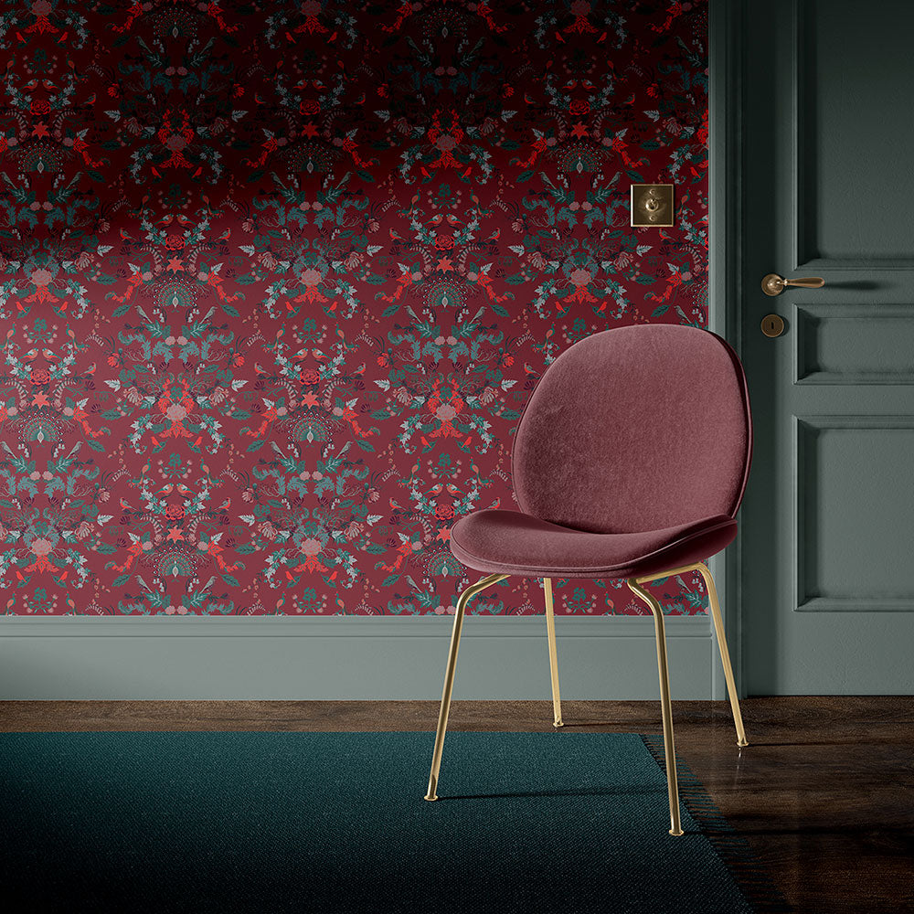 Feature Wallpaper with dramatic deep Red Wallpaper by Designer, Becca Who