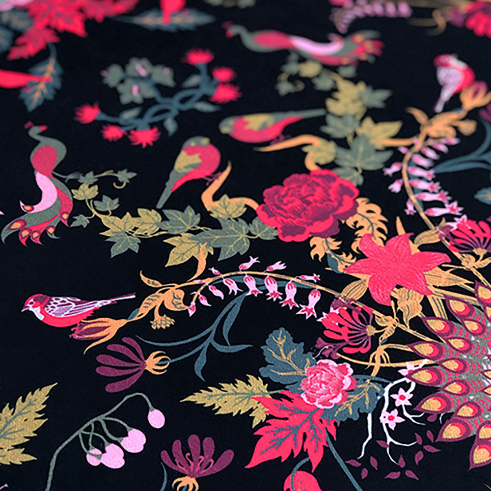 Dark Floral Designer Fabric for Interiors Aviana in Pink and Black by Becca Who