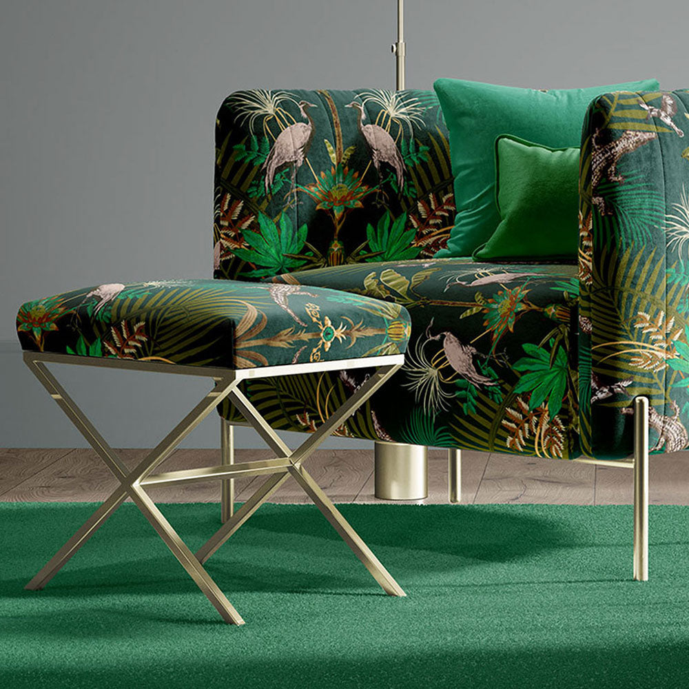 Luxury Upholstery Fabric inspired by Nature Green Velvet with Bold Crocodiles Print by Designer, Becca Who 
