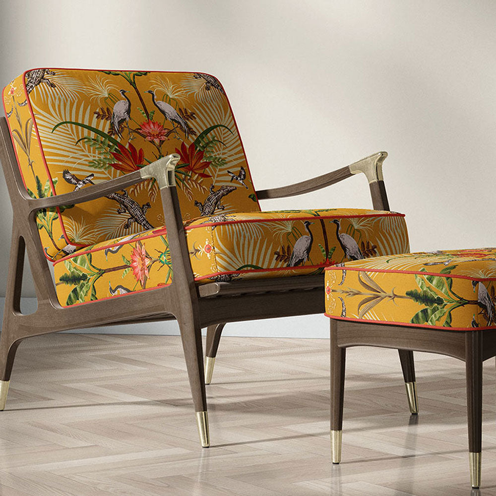 Luxury Upholstery Fabric inspired by Nature Crocodiles on Mustard Yellow Velvet by Designer, Becca Who 