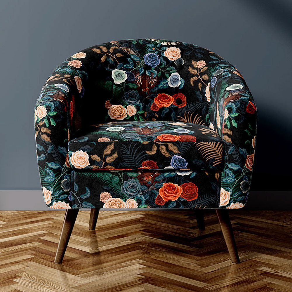 Luxury Upholstery Fabric inspired by Nature Animals Print Floral with Tiger by Designer, Becca Who 