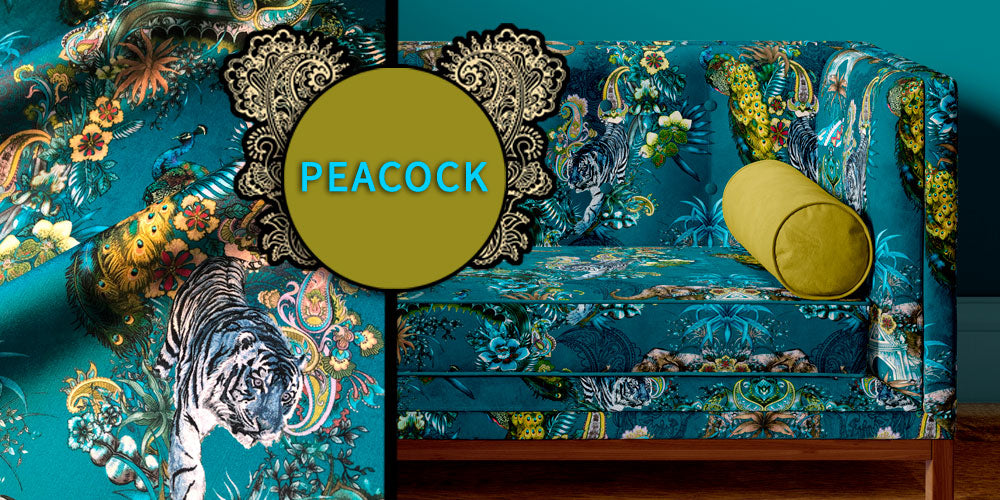fabric Designer Becca Who offers the Magic Of India velvet for upholstery and soft furnishings in Peacock Teal