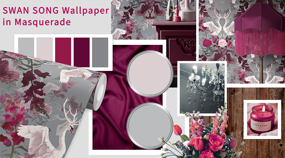 Opulent interior bedroom scheme with Wallpaper by Becca Who