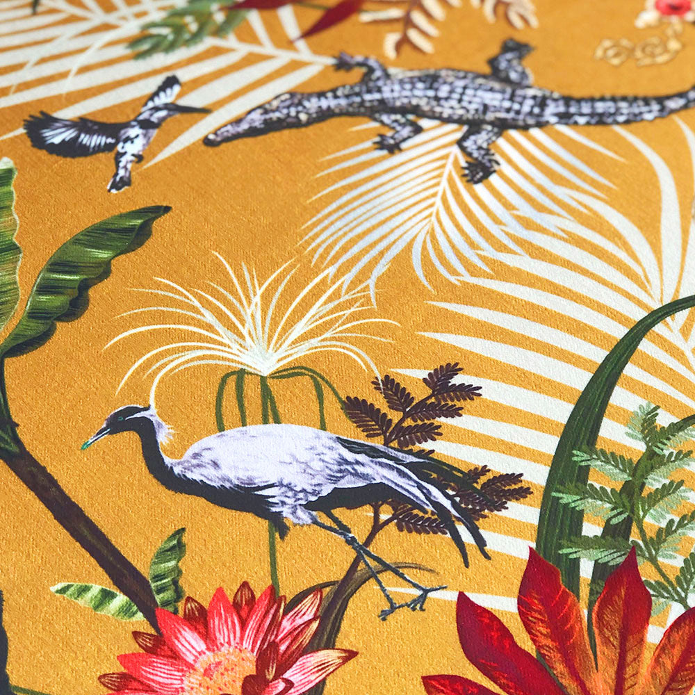 Crocodilia Sunset Yellow Velvet Fabric by Designer, Becca Who for Upholstery, Curtains & Soft Furnishings