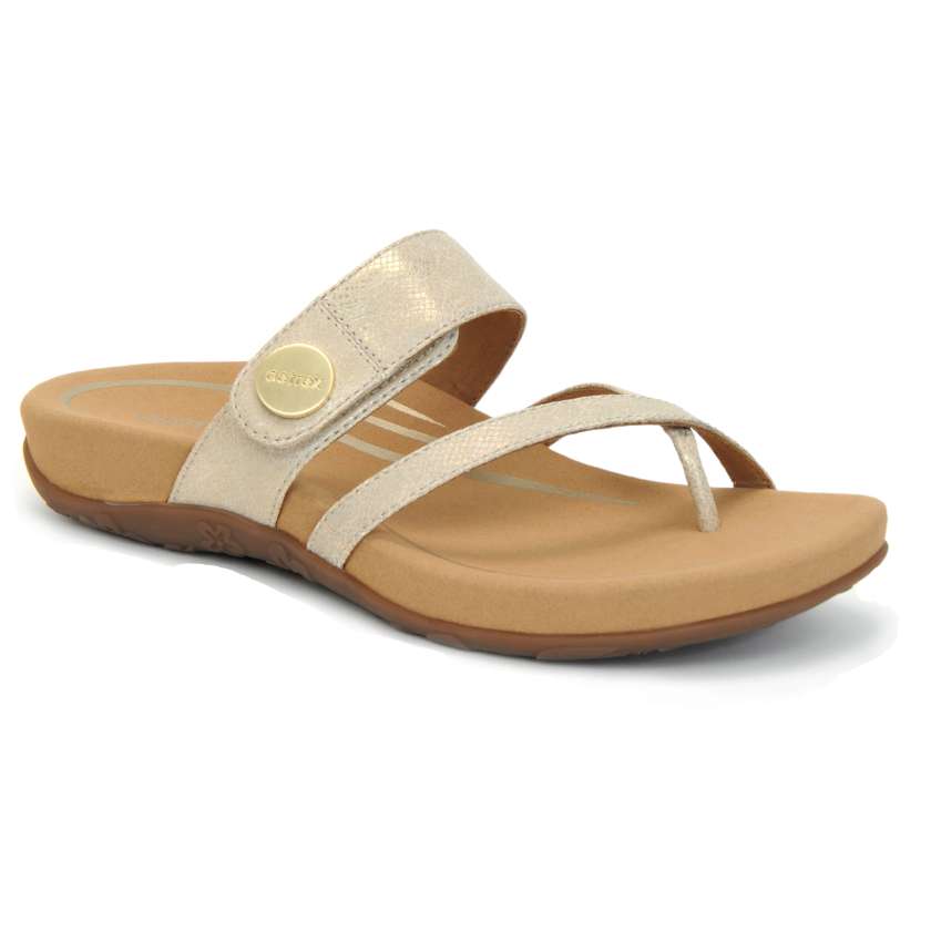 Aetrex Izzy Thong: Women's Sandals Light Gold – Foot Solutions Corp