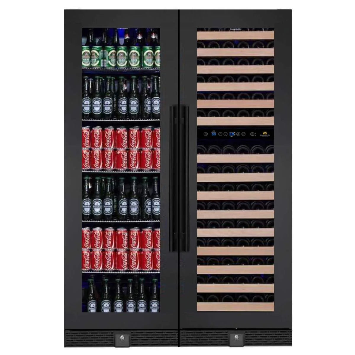 KingsBottle 72" Tall Beer And Wine Refrigerator Combo With Glass Door with Stainless Steel Trim - KBU170BW3
