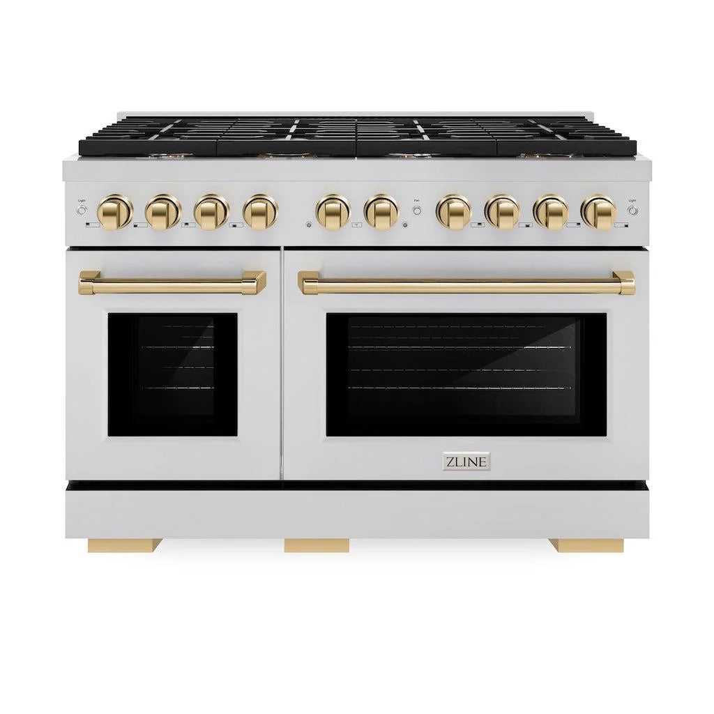 ZLINE Autograph Edition 48 in. 6.7 cu. ft. Paramount Double Oven Gas Range with 8 Burner Cooktop in Stainless Steel - SGRZ-48