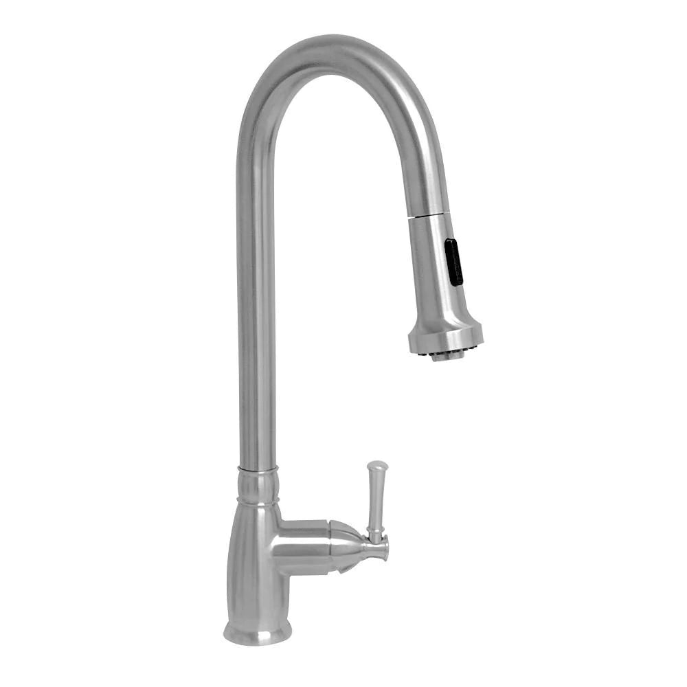 WHITEHAUS Waterhaus Lead-Free Solid Stainless Steel Single-Hole Faucet with Gooseneck Swivel Spout, Pull Down Spray Head and Solid Lever Handle - WHS6800-PDK
