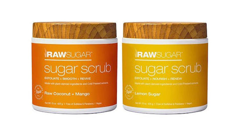 Raw Sugar Sugar Scrubs in Raw Coconut + Mango and Lemon Sugar