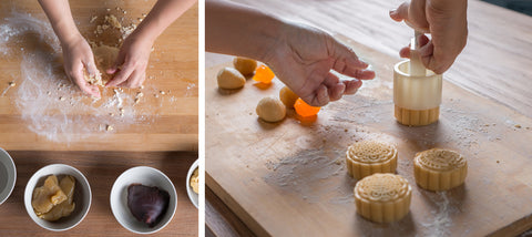 hands making mooncakes from scratch