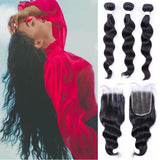 Peruvian Loose Deep 3 Bundles With 4×4 Closure 10A Grade 100% Human Remy