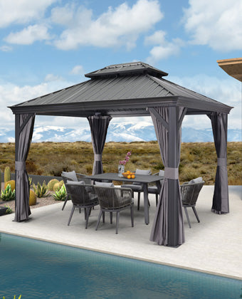 PURPLE LEAF Pergola Aluminium 4 x 3 m Tissu Teint en Fil, Pergola pour  Terrasse Extérieur, Toit Coulissante, Pavillon De Jardin, Gris