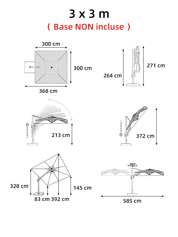 PURPLE LEAF PARASOL DÉPORTÉ AVEC LED SOLAIRE CARRÉ 3X3 INCLINABLE