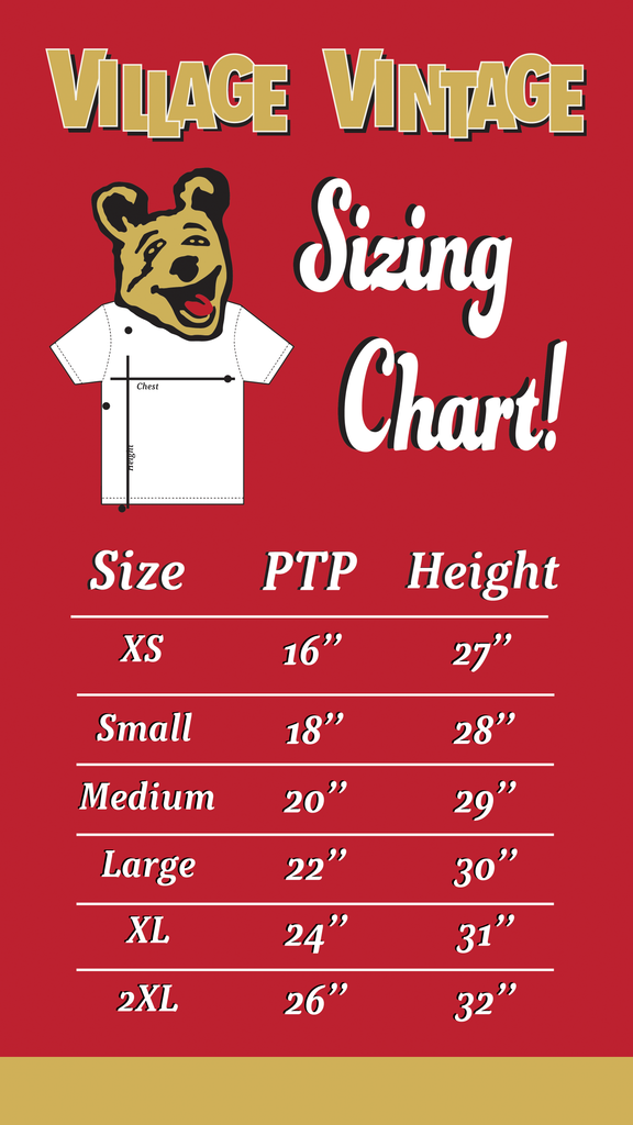 Village Vintage Arroyo Grande Size Chart