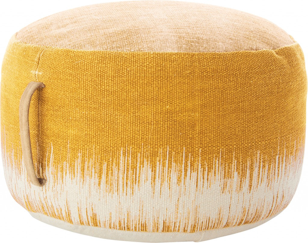 20" Rustic Yellow Abstract Round Pouf Ottoman