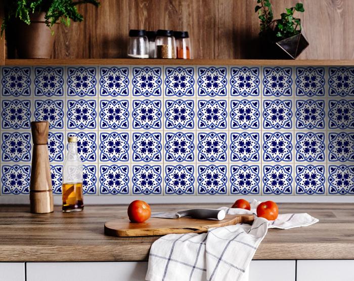 6" x 6" Blue And White Mosaic Peel And Stick Removable Tiles