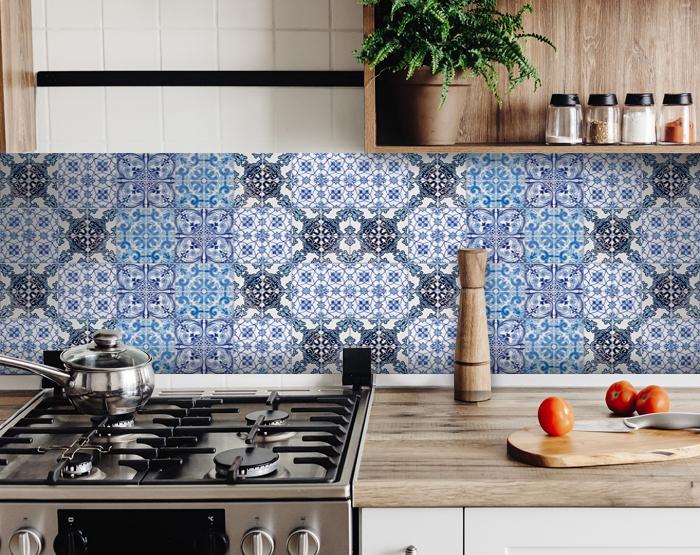 4" x 4" Mediterranean Blues Mosaic Peel and Stick Tiles