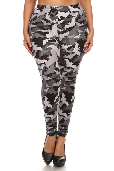 Plus Size Floral Print, Full Length Leggings In A Slim Fitting