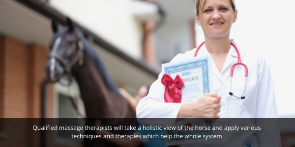 Alternative therapy blog on massage therapy for dogs and horses, image of women with certificate for becoming a therapist