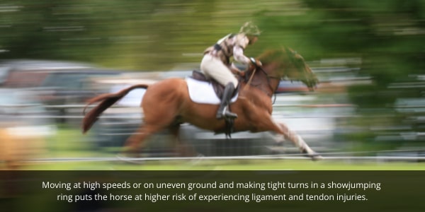 Moving at high speed in eventing can lead to further injuries in horses. EQU Streamz blog image of horse moving at speed. 