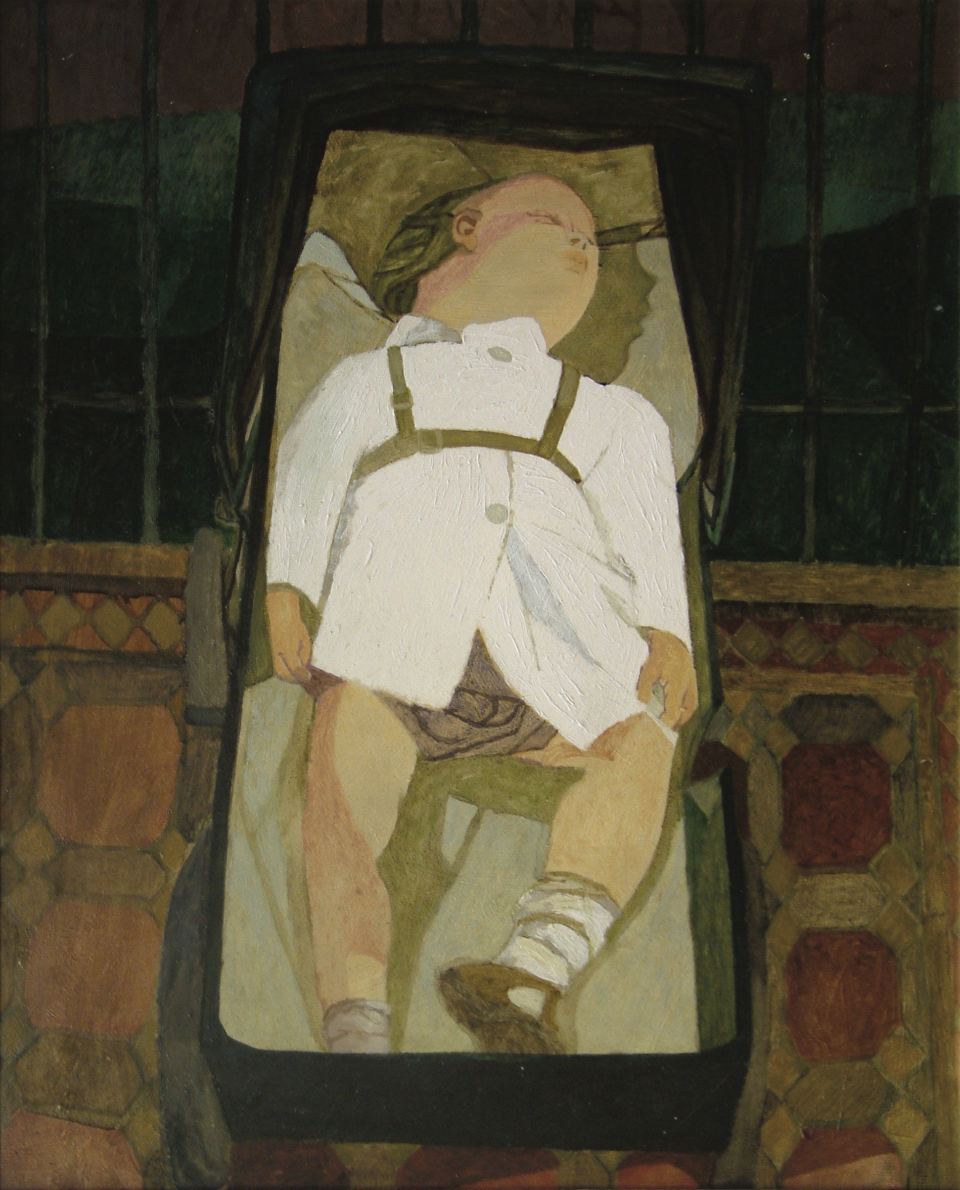 Derrick Greaves, Baby in a Pram, oil on board, 1949