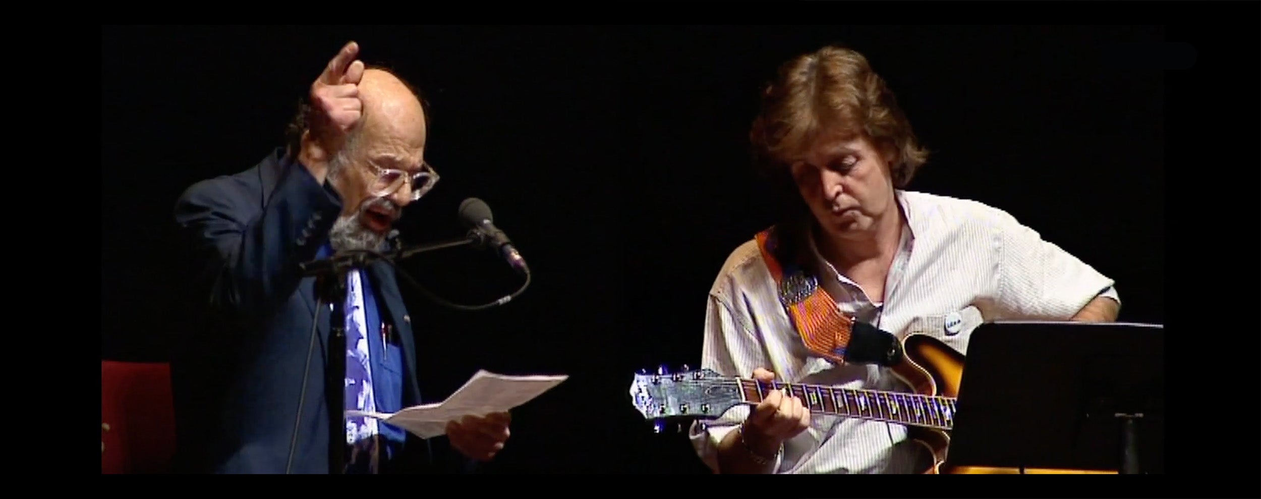 Allen Ginsberg and Paul McCartney perform at the 1995 Royal Albert Hall launch of Aidan Dun's Vale Royal