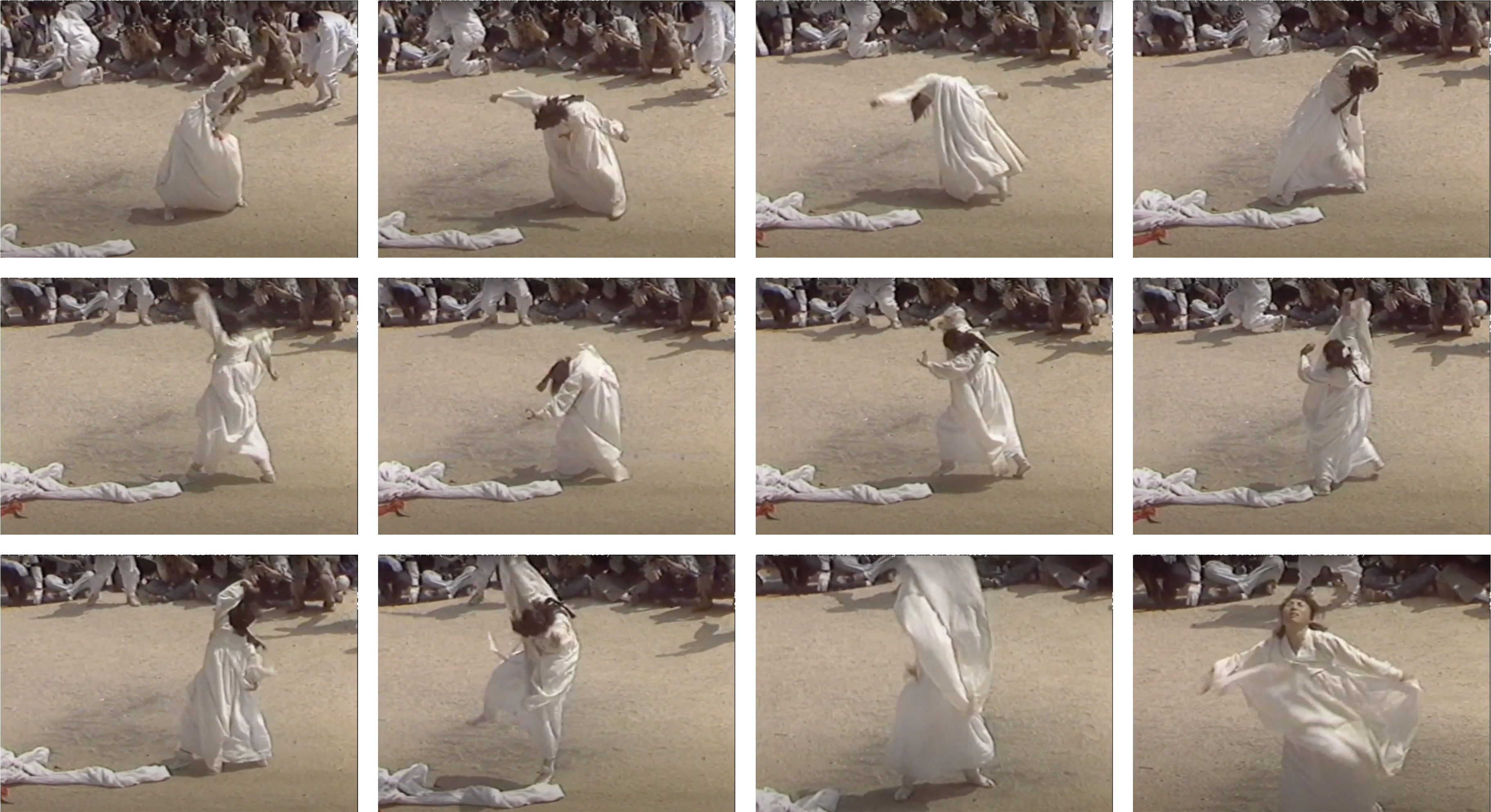Lee Ae-ju, expert in Korean dance, dances for a student vigil during 1987 democracy protests in Seoul, South Korea