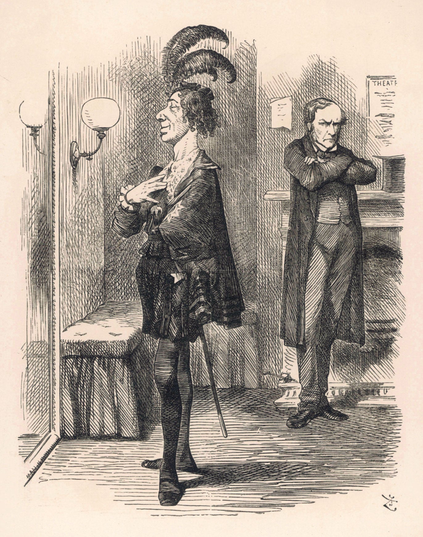 John Tenniel, Rival Stars, March 1868; the caption reads: Mr Bendizzy (Hamlet): ‘“To be or not to be, that is the question” – Ahem!’ Mr Gladstone [Aside]: ‘“Leading business”, Forsooth! His line is “General Utility” Is the manager mad? But no matter-rr – a time will come –’