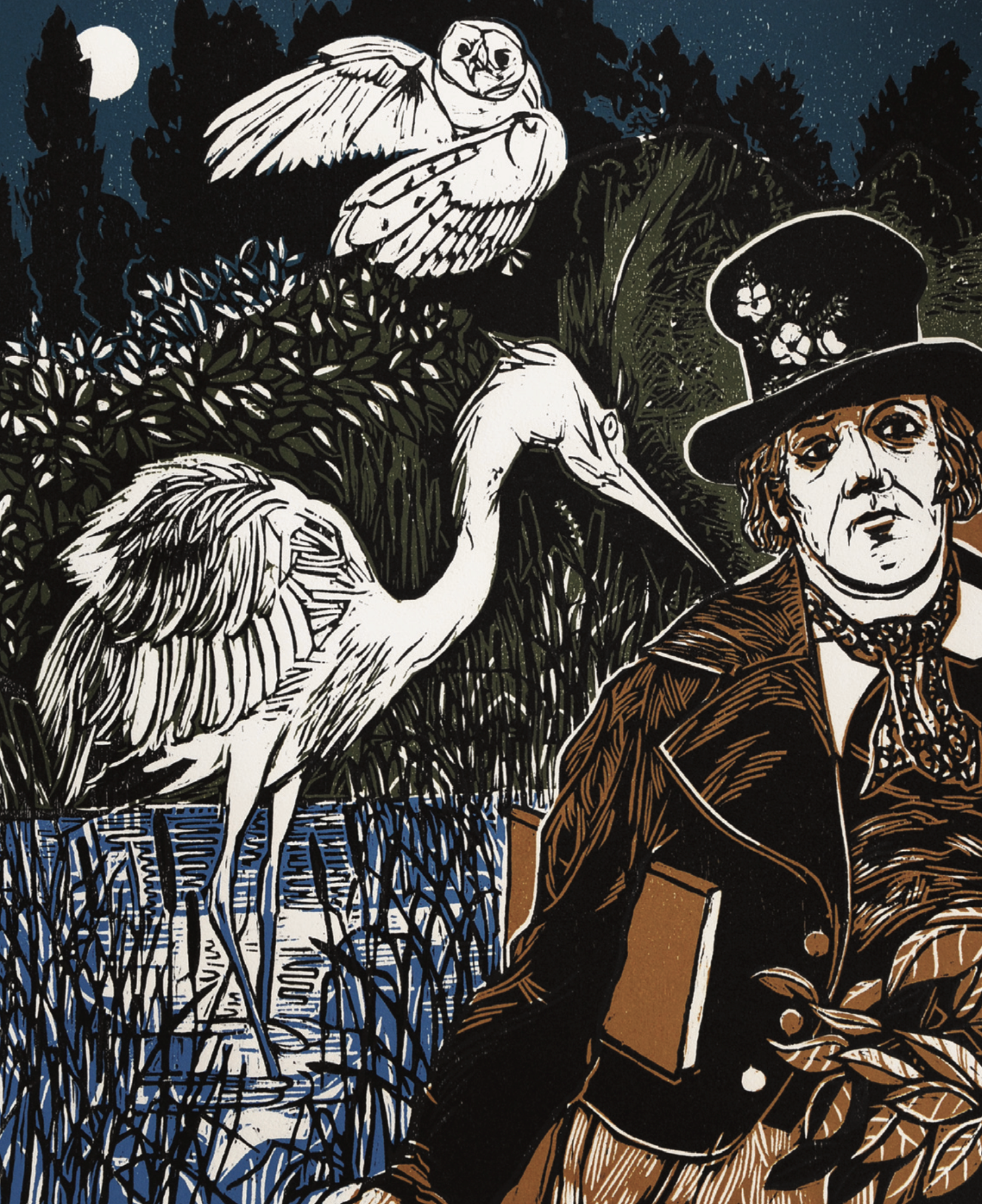 Half Clare and the Heron, woodcut, ed 50