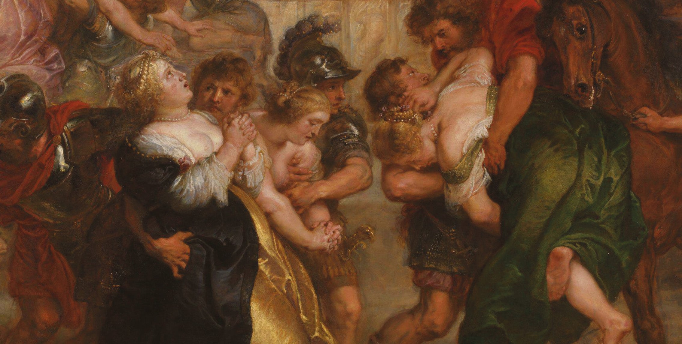The Rape of the Sabine Women (detail), Peter Paul Rubens, oil on oak, c.1635, The National Gallery