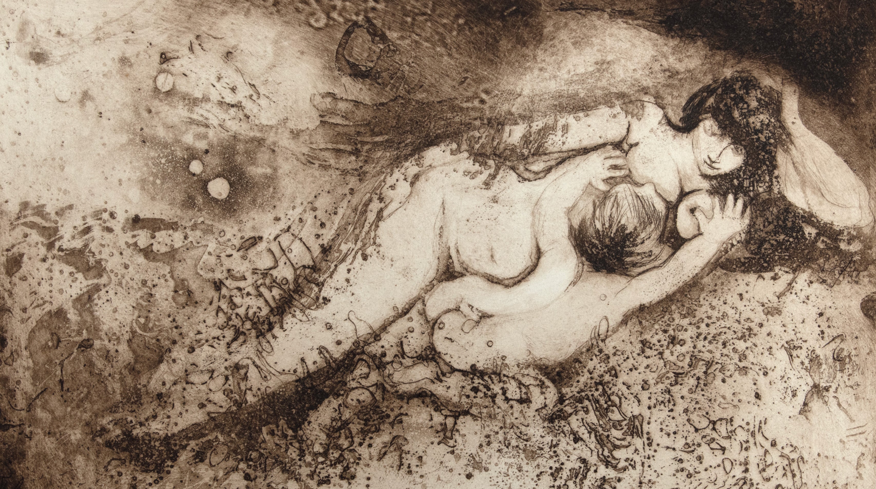 Esther Peretz-Arad, Nurturing Mother and Child, etching & aquatint
