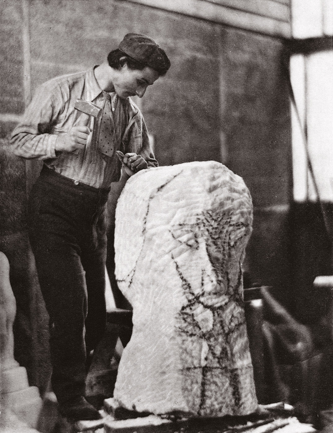 Gaudier-Brzeska carving Portrait of Ezra Pound, 1914, by Walter Bennington 