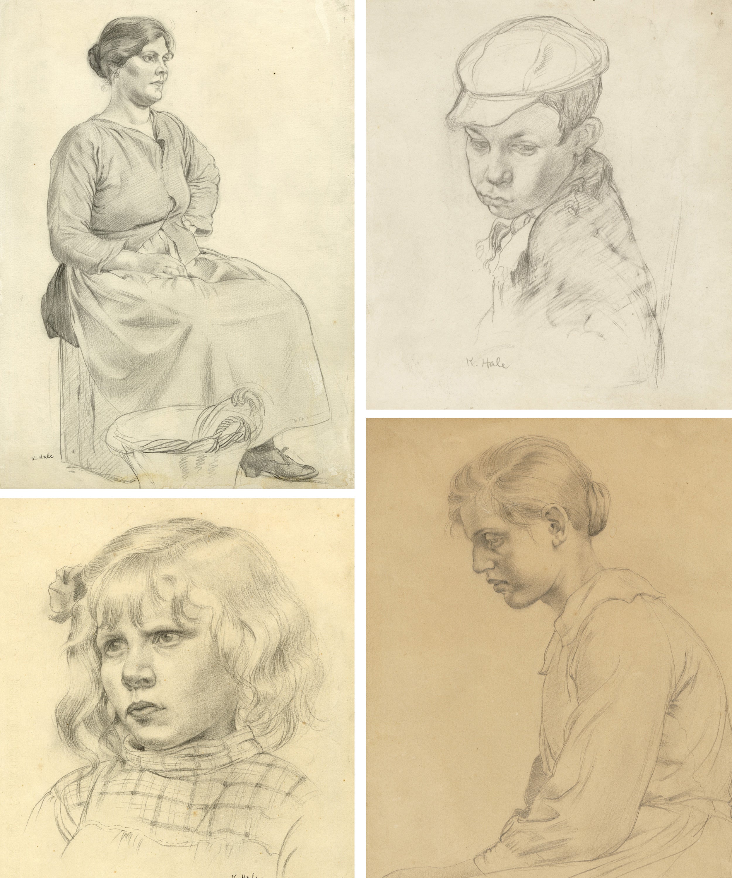 Kathleen Hale portraits, pencil on paper