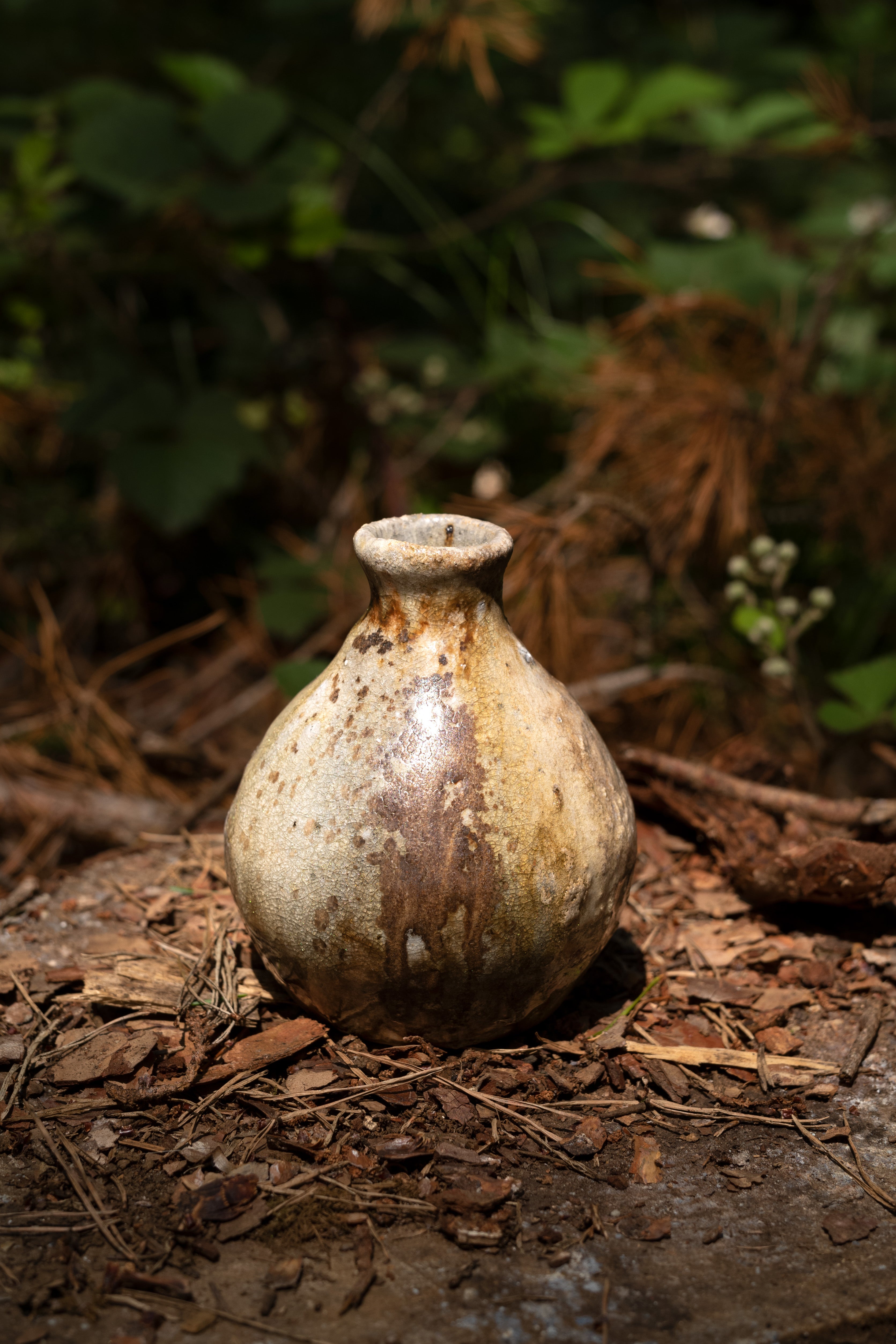 Nic Collins, Small Bottle, shino & natural ash glaze