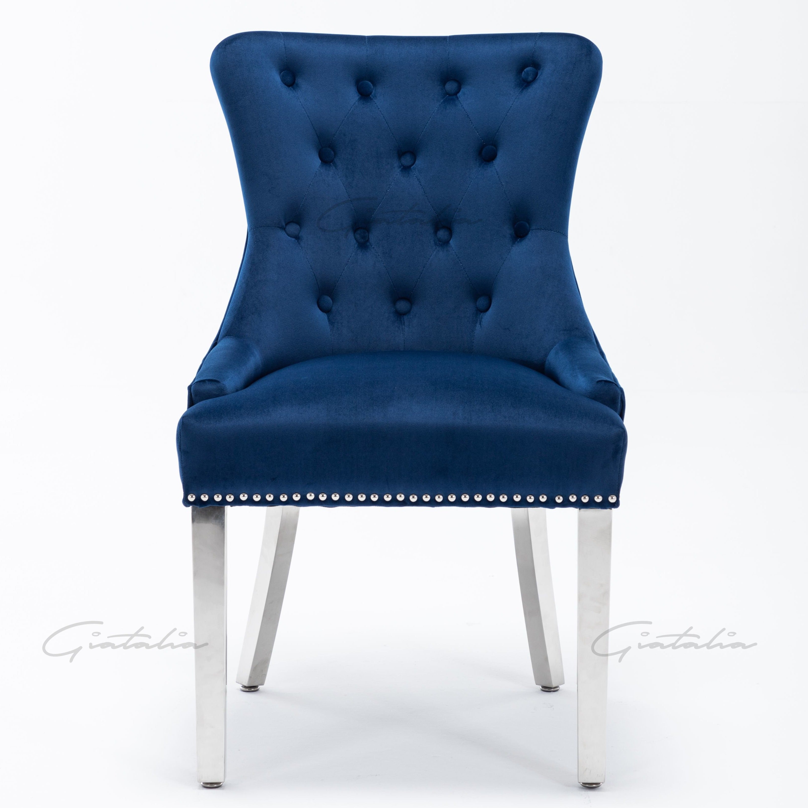 blue velvet dining chairs with knocker