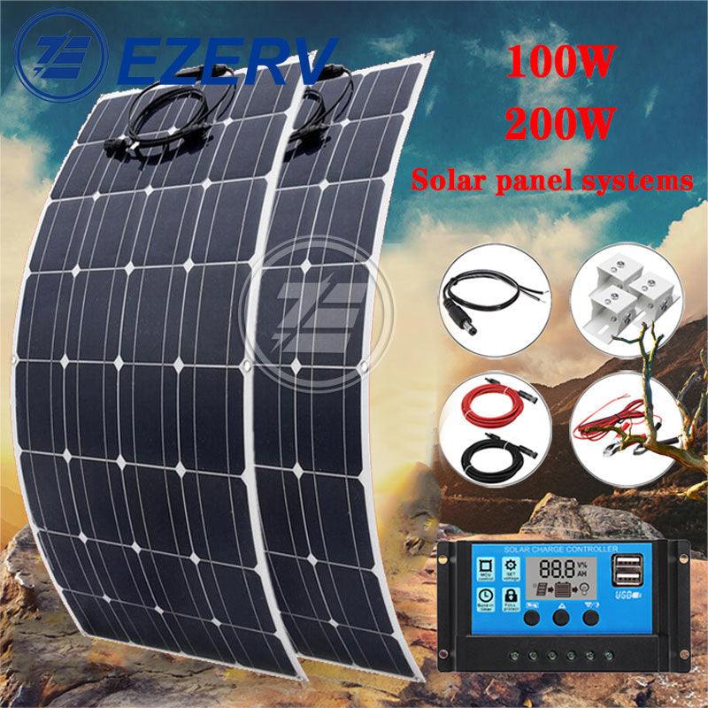 200W 100W Mono Flexible Solar Panel Solar Controller Module for Car RV Boat Home Roof Solar Battery camper van accessories