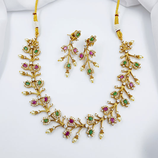 Decorous Floret Designer Short Necklace Set