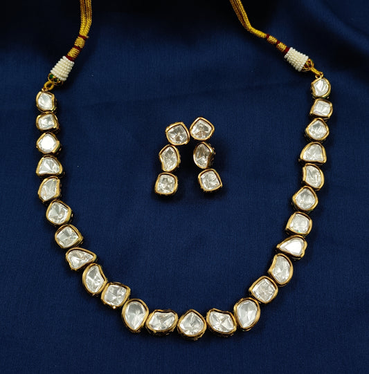 Unique Designer Single Line Kundan Necklace Set