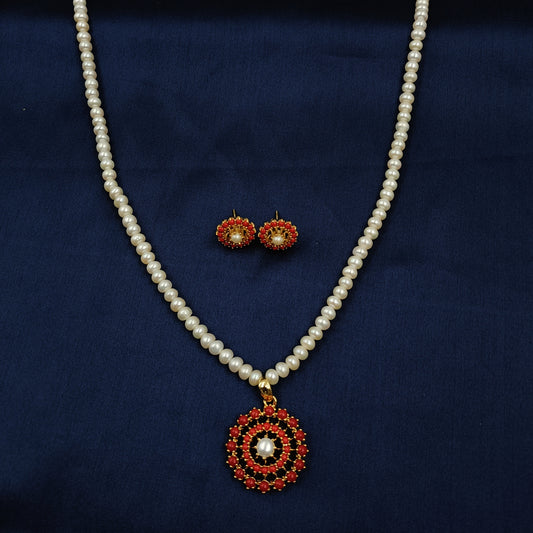 Round Shaped Coral Studded Fresh Water Pearls Set