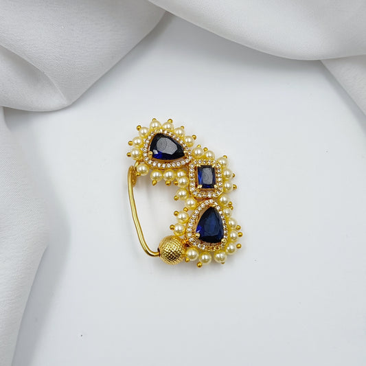 Pretty Blue Color Stone Studded Pressing Nath