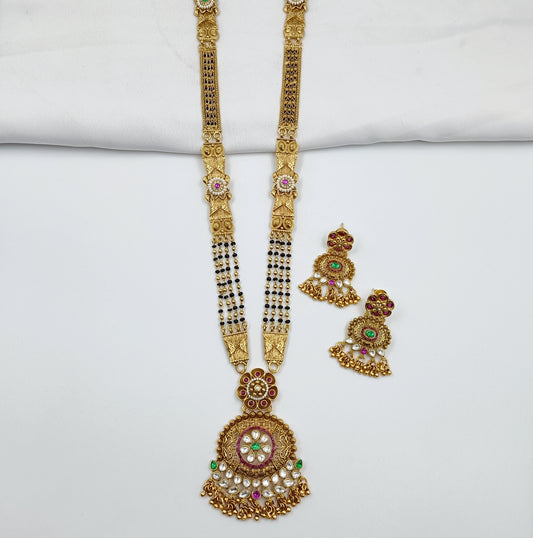 Ravishing Floret Designer Rajwadi Finish Long Mangalsutra