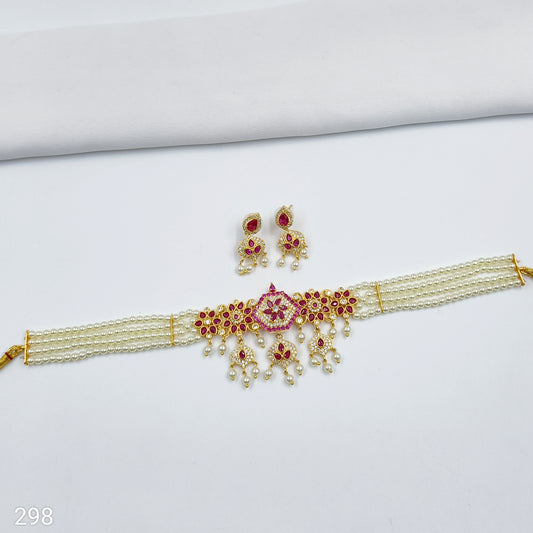 Beautiful Floral Designer Pearl Choker Set