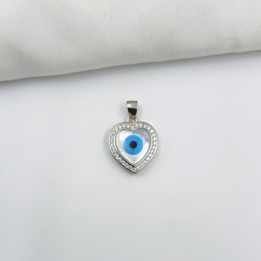 92.5 Silver Heart Shaped Evil Eye Only Pendent Shree Radhe Pearls